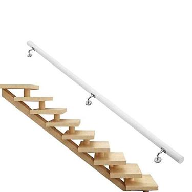 Imagem de SENNIAN Corrimãos de escada de madeira, kit completo de 30 m e 6 m, haste de suporte de corrimão de escada antiderrapante para corredor, kit de barra de apoio de escada de parede interna e externa