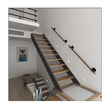 Imagem de Corrimãos de escada antiderrapantes de madeira maciça de madeira natural, uso doméstico contra a parede, grades internas do sótão para idosos, hastes de suporte de corredor (tamanho: 5,5 m)