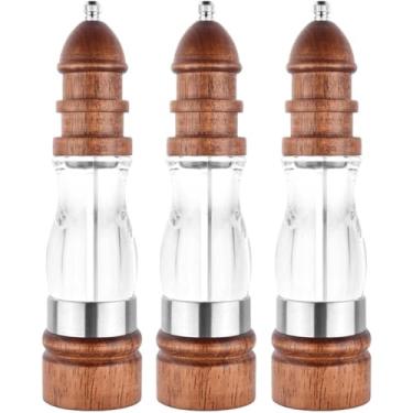 Imagem de GLETSF Conjunto de moedor de sal e pimenta moedor de madeira tamanho ajustável saleiro e pimenteiro manual moedor de pimenta 3 unidades - pacote com 3 unidades