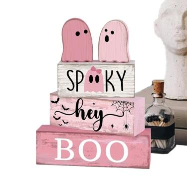 Imagem de Sinais de Halloween | Placas decorativas de bloco fantasma | Exibição de bloco de mesa decorativa para cozinha, café, bar, prateleira interna, festa, época de férias