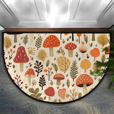 Imagem de Tapete de porta meio redondo, árvore de cogumelo, fofo, antiderrapante, absorvente, semicírculo, tapetes laváveis, para ambientes internos e externos, pátio, cozinha, banheiro, entrada, lareira
