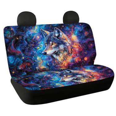 Imagem de Binienty Capa de banco traseiro de carro Universe Wolf com borda elástica, protetor de banco traseiro moderno para carro, capas universais para banco traseiro serve na maioria dos carros, SUVs, sedãs