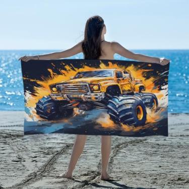 Imagem de hongjinglin Toalha de praia absorvente de secagem rápida caminhão monstro amarelo frio microfibra leve toalha de piscina toalhas de banho macias sem areia para praia, natação, banheiro, chuveiro