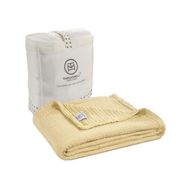 Imagem de Threadmill Cobertor de musselina | 4 camadas de gaze 100% algodão | Cobertor leve, respirável e macio para todas as estações | Manta aconchegante de 127 x 165 cm para sofá, sofá e cama | Bege