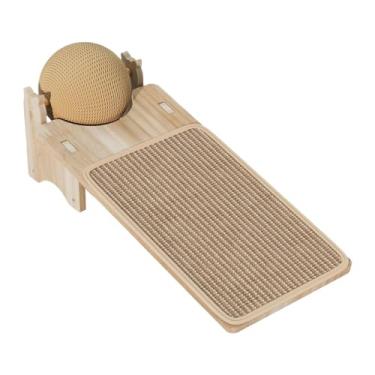 Imagem de Fenteer Placa arranhadora para gatos, brinquedo para sala de estar, rampa, patas de moagem, presente de madeira, placa arranhadora para gatos com bola de, Retangular
