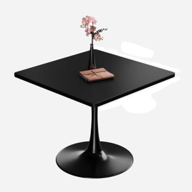 Imagem de Square Wooden Living Room Coffee Table, Mid Century Modern Tables, with Sturdy Metal Pedestal Base for Living Room, Cafe, Office, Kitchen, Apartment(Black,50 * 73 cm/19.6 * 28.7 in)