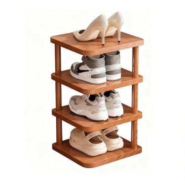 Imagem de SPXMQSS Sapateira de madeira, pequena prateleira de sapato estreita e alta, organizador de armazenamento de sapatos multicamadas para entrada, sala de estar, quarto, 4 níveis 29,5 x 26,5 x 49 cm
