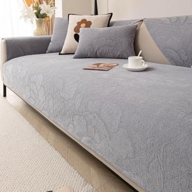 Imagem de HGTRH Capa sofá Chaise Longue braço esquerdo ajustável, cobre sofá de 3 lugares e Cheslong, veludo holandês capas decorativas para sofá com verso antiderrapante, com apoio de braços cinzento 90 * 120