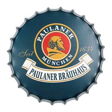 Imagem de BlayaAdd – Chapéu de garrafa de cerveja retrô decorativo de metal criativo com placas de ferro café para decoração de barra de cerveja, 35 cm, Paulaner