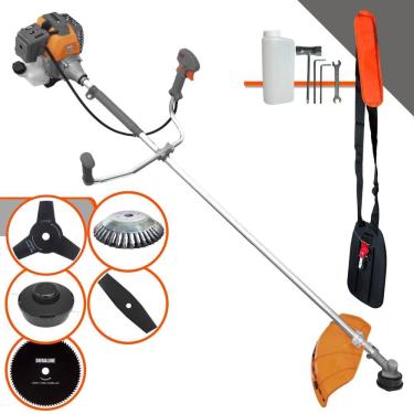 Imagem de Roçadeira Robusta Tekna RL520P À Gasolina 52cc 2HP 5 Opções de Corte Com Facas 2 Pontas, 3 Pontas, 80 Dentes, Escova de Aço e Carretel de Nylon