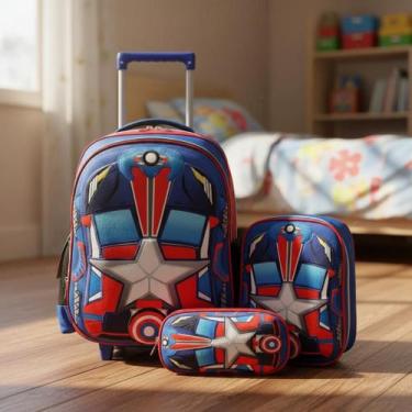 Imagem de Kit Mochila De Rodinha Infantil Menino Escolar Super Herois 3d - Ponto