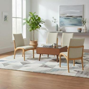 Imagem de Kit 4 Cadeira Aura Estofada Estrutura Em Madeira Maciça Linho 25 Bege 