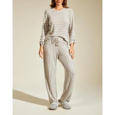 Imagem de Pijama Longo Recco 16871 Feminino Listrado Tricot Winter T. 42/48, 46,