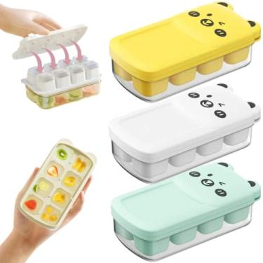 Imagem de LCHnine Pacote com 3 bandejas de gelo pequenas com tampa e lixeira, 8 cubos cada, fácil de liberar e empilhar, bandeja de cubos de gelo para mini geladeira, café, limão, coquetel