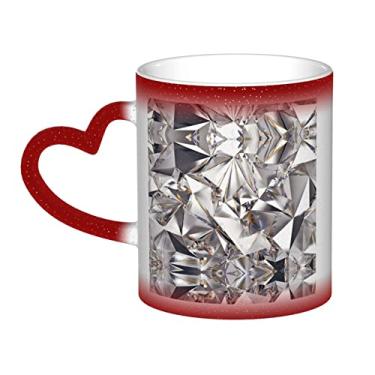 Imagem de Copo de café divertido com padrão de cristal de diamante abstrato, copo de cerâmica com mudança de cor sensível ao calor mágico, 12 Oz, para café/chá/leite/cacau, para adolescente/aniversário/festival