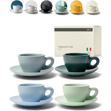 Imagem de KIVY Conjunto de 4 copos de cappuccino [227 g] - Conjunto de copos de cappuccino de parede grossa para arte com leite - xícaras de café cappuccino - Tazas de cafe - Xícaras de café com leite -