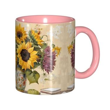 Imagem de Zeraoke Canecas de café criativas com estampa de flores de margarida e girassóis abelhas, personalizadas, presente para família, tamanho de 325 ml, unissex