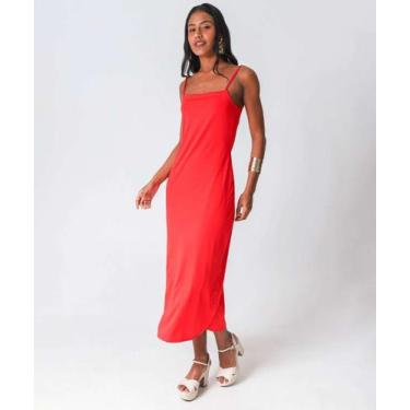 Imagem de Vestido Midi Feminino Fenda Alças Finas Marisa Vermelh-78068, Vermelho