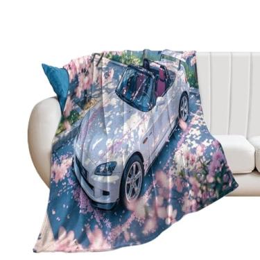 Imagem de HouLaiZhe Cobertor super macio de flanela JDM carro S2000 conversível flores de cerejeira cobertores leves refrescantes para sofá-cama cadeira sofá carro viagem ao ar livre leve quente 127 x 178 cm
