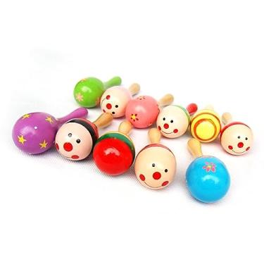 Imagem de Generic Mini Brinquedo Infantil Maraca de Madeira Dos Desenhos Animados, Chocalho de Percussão Manual Colorido para Crianças, ótimo para Interação Social e Vínculo Com Pais ou Irmãos