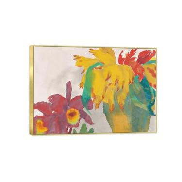 Imagem de BMZFYBS Pintura de arte de parede de flores - imagem de decoração vintage - natureza morta floral - impressões em tela de moldura dourada para sala de estar 70 x 100 cm 27 x 39 pol