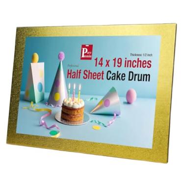 Imagem de Paremmin Tábuas de bolo retangulares douradas de 48 x 35 cm de espessura, pacote com 1 - Tambores de bolo de meia folha resistentes com bordas retas lisas, à prova d'água e à prova de óleo (ouro)
