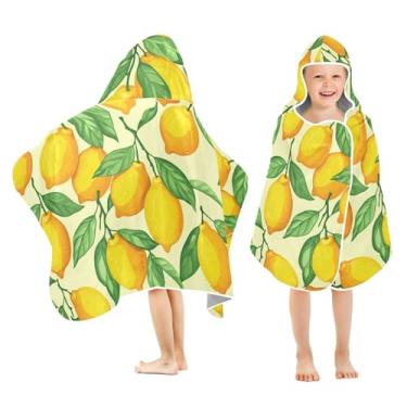 Imagem de Burbuja Toalha de banho com capuz com limão amarelo para crianças, toalha de praia de pelúcia macia absorvente para chá de meninas e meninos 3-10 anos, 61 x 127 cm