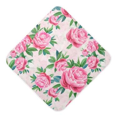 Imagem de Burbuja Toalha de banho de bebê flores rosa - Toalha com capuz de musselina macia absorvente para recém-nascidos e bebês, 89 x 89 cm