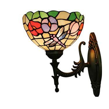 Imagem de Arandela de parede estilo Tiffany com libélula para hall de entrada, 20 cm (8"), luminária de parede de parede com vitral Morning Glory para cabeceira, ideal para quarto, sala de estar e cor