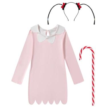 Imagem de PROMOTED TO BIG SISTER Vestidos de Natal para meninas, rosa, vintage, antiquado, com faixa de cabeça (11 a 12 anos)