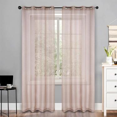 Imagem de Superior Cortinas transparentes - Design listrado Jackson - 132 cm x 243 cm - Cabeçote com ilhós - Cortinas arejadas, com filtro solar e leves para quarto, sala de estar - Conjunto de 2 painéis