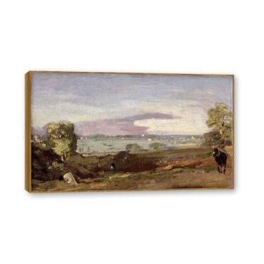 Imagem de Moldura de madeira de teca. Mural com moldura de madeira maciça John Constable Pintura de paisagem Arte de romance Arte de parede elegante emoldurada. (Paisagem 85). 30 x 51 cm