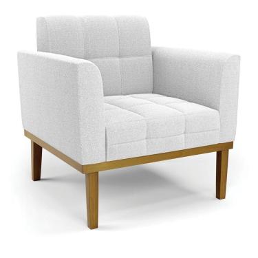 Imagem de Poltrona Sala Base Madeira Fixa Castanho Elisa Bouclê Off White D03 - D'rossi