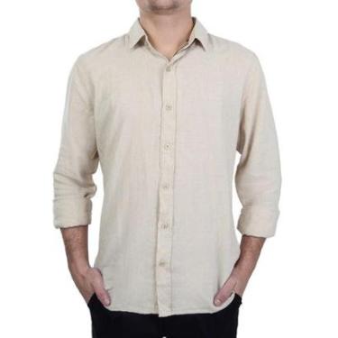 Imagem de Camisa Masculina King&Joe ML Linho Slim Bege - CS22207-Masculino