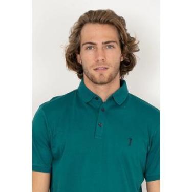 Imagem de Camisa Polo Aleatory Lisa Algodão Pima Verde Azulado-Masculino