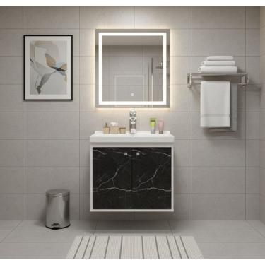 Imagem de Gabinete Armário para Banheiro 50cm MDF com Lavatorio PRETO