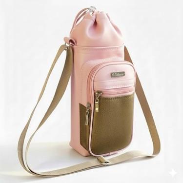 Imagem de Bolsa Térmica (ROSA COM OURO) GALANTE para Garrafa de 500 ML em Couro Sintético - Coleção Cores VERÃO 2026