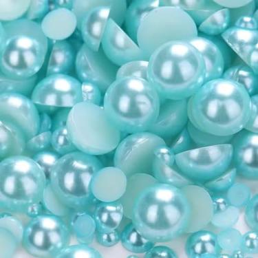 Imagem de MKLKSDH 3000 peças de pérolas planas para artesanato, 100 g tamanhos mistos 4/5/6/8/10/12 mm pérolas meia redonda azul lago para artesanato contas falsas planas para arte de unhas rosto canecas de