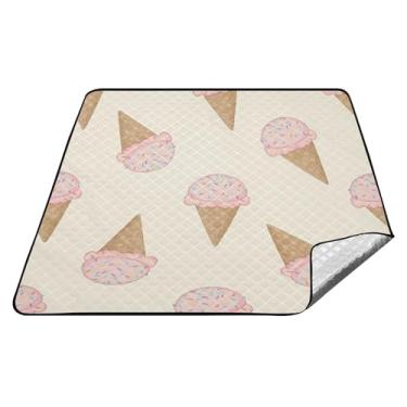 Imagem de Burbuja Cobertor de piquenique em cone de sorvete, impermeável para acampamento ao ar livre, 3 camadas de cobertores de praia acolchoados sem areia para piquenique, acampamento, praia, lavar à máquina