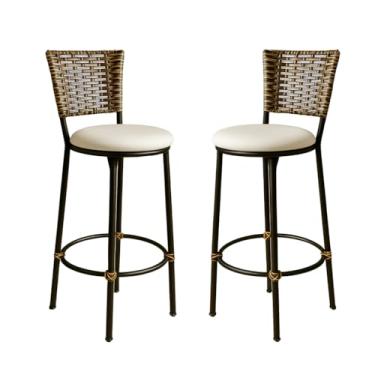 Imagem de KIT 2 Banquetas Alta Desmontaveis Junco Capuccino Cozinha Bancada Balcão Área de Churrasco Moderna (BRANCO)