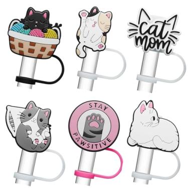 Imagem de 6 PCS Conjunto de Tampas -Vazamento Silicone Reutilizáveis para Bebidas Canudo Acessórios Copo e Tumbler Animais Desenho