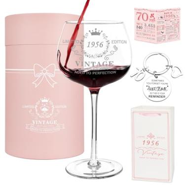 Imagem de YeohJoy Presentes de aniversário de 70 anos para mulheres, taça de vinho vintage 1956 com estampa de platina, decorações de 70 anos para mulheres, ideias de presente de feliz 70 anos para ela, esposa