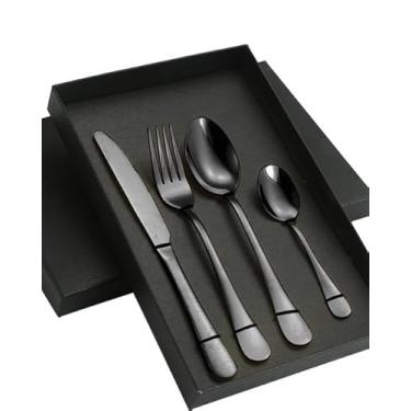 Imagem de Conjunto de talheres de aço inoxidável de 4 peças | Talheres modernos para lava-louças e à prova de ferrugem para uso diário | Combo de faca, garfo, colher e colher de chá