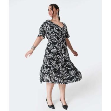 Imagem de Vestido Plus Size Feminino Estampa Folhas Marisa-21014, G4, Preto