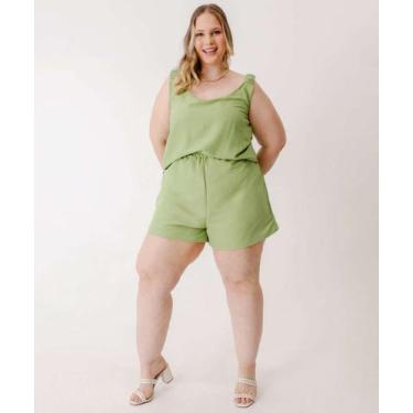Imagem de Bermuda Plus Size Feminina Cintura Alta Marisa Verde-83019, Verde, G4