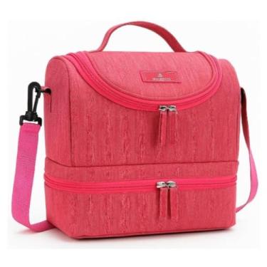 Imagem de Bolsa Lancheira Térmica Duplo Compartimento, Lancheira com Alça de Mão e Ombro, Zíper Duplo para Marmita (Rosa)