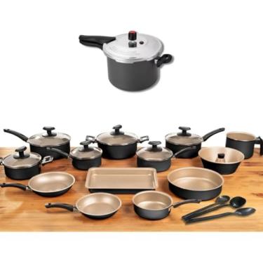 Imagem de Conjunto Panelas 17 Pc Antiaderente Panela Pressão 4,5l Cor Preto E Bege (Preto e Bege)