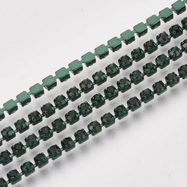 Imagem de KISSITTY Corrente de strass de 2 mm, cor verde escura, SS6.5, corrente de copo com acabamento de cristal, enfeites para costura DIY, joias, festa de casamento, roupas, decoração, artesanato