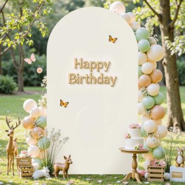Imagem de gogoparti Capa de fundo de arco marfim de 2,5 m – Tecido elástico de elastano com parte superior redonda Chiara para decoração de casamento, festa de aniversário, chá de bebê, cabine fotográfica