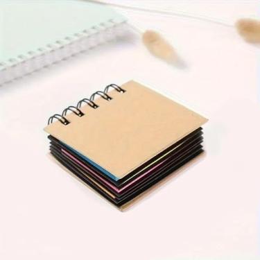 Imagem de 1 bloco de notas adesivas espiral de bolso, caderno autoadesivo com capa de papel, 8,4 cm x 7,6 cm x 2 cm, 250 folhas em 5 cores vibrantes, marcadores de página compactos e portáteis, abas de papel